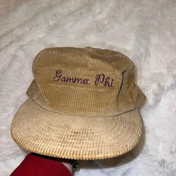 Vintage Gamma Phi Sorority Corduroy Snapback Trucker Hat w/ Leather Detail GPHI - Picture 2 of 5